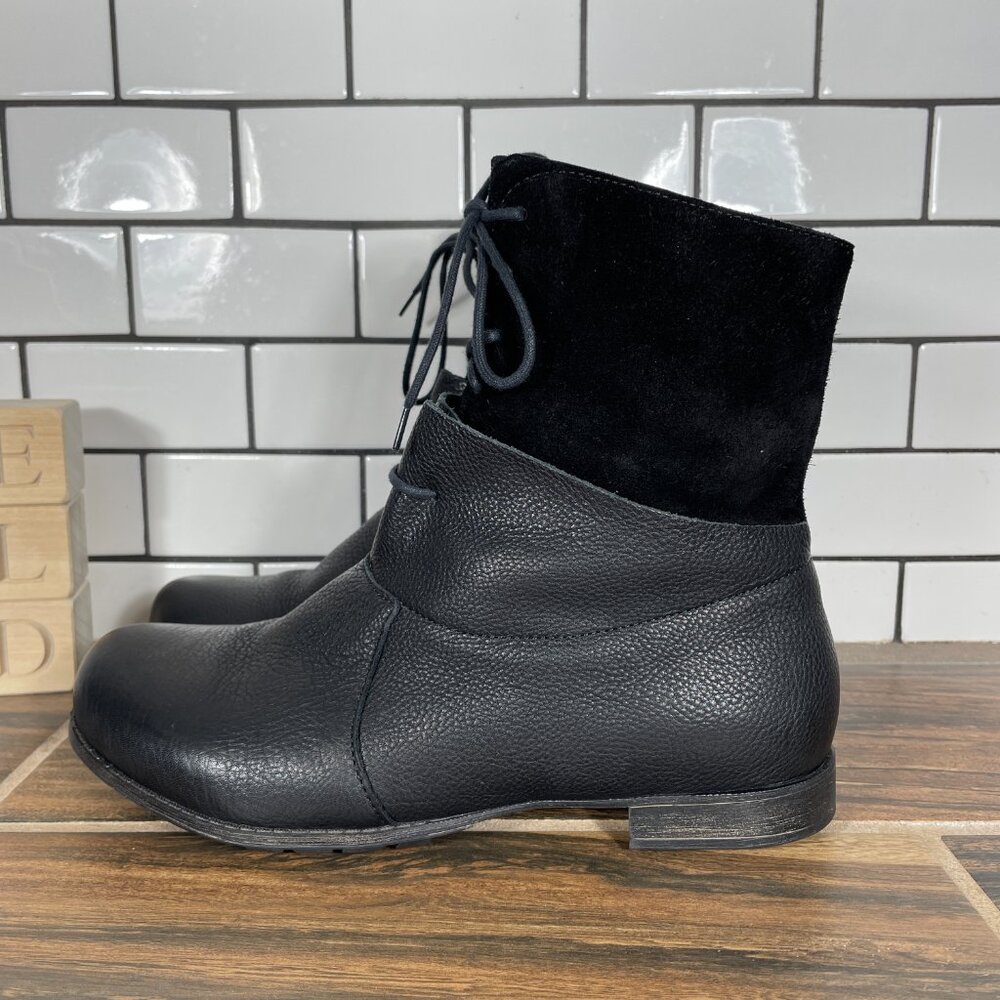 Think! Shoes Womens Size EU 36 Black Leather Suede Lace Up Side Zip Ankle Boots